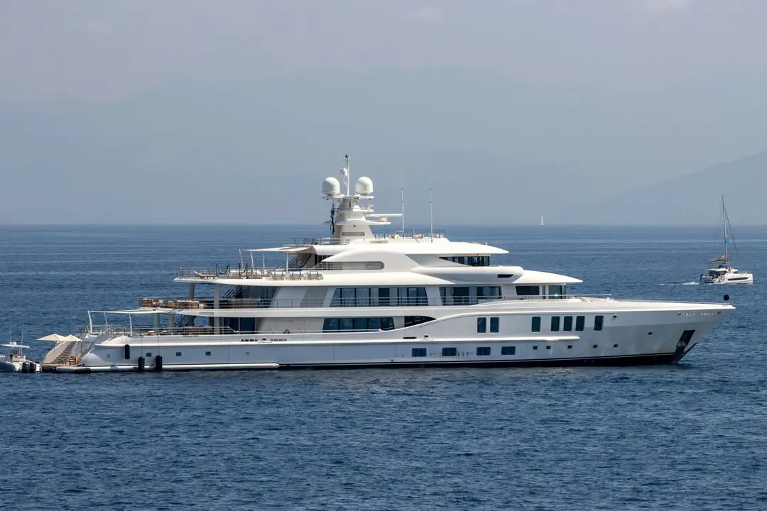 Luxurious motor yacht on the open Ionian Sea