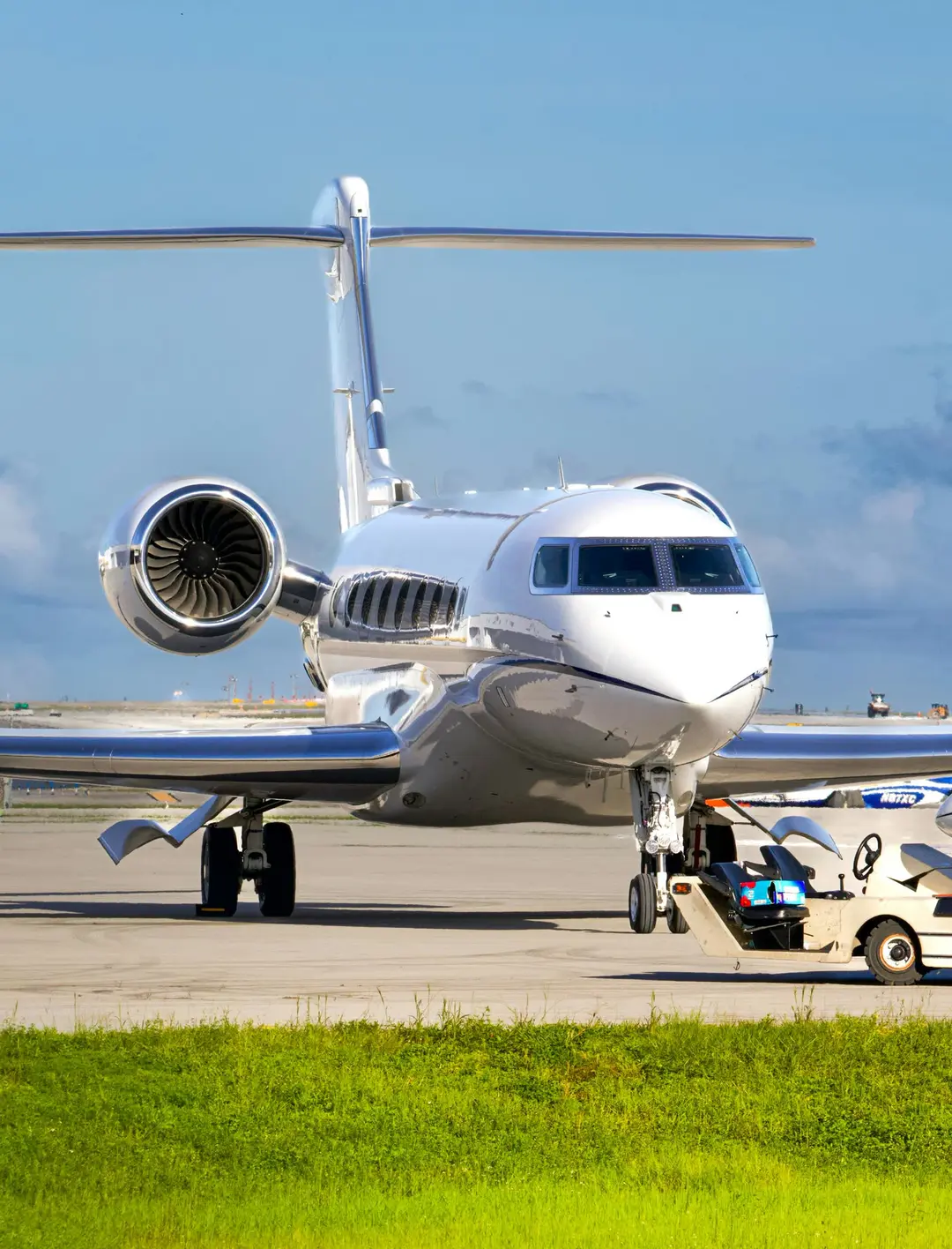 Aerial view of a private jet parked on the tarmac